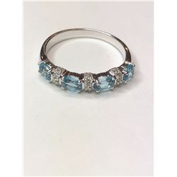 10K White Gold Blue Topaz and Diamond Ring