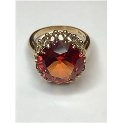 10K Yellow Gold Synthetic Flame Sapphire Ring