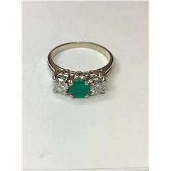 18K White Gold Emerald and Diamond Ring