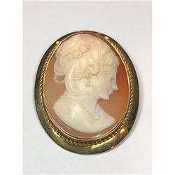 14K Vintage Yellow Gold Cameo Brooch