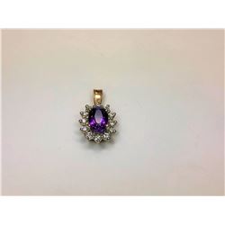 14K White Gold Amethyst & Diamond Pendant