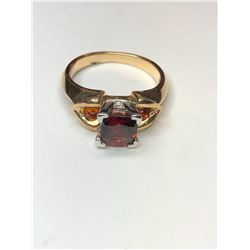 14K Yellow and White Gold Garnet Ring