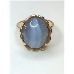 14K Yellow Gold Blue Lace Agate Ring