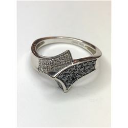 10K White Gold Black and White Diamond Ring