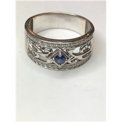 14K White Gold Vintage Styled Sapphire and Diamond Ring