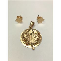 10K Yellow Gold Maple Leaf Pendant and Earrings