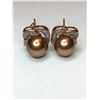 Image 1 : 10K Rose Gold Chocolate Pearls and Diamond Earrings