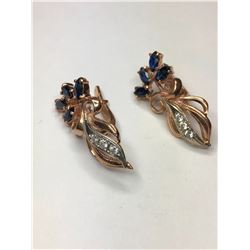 14K Rose Gold Diamond and Sapphire Earrings