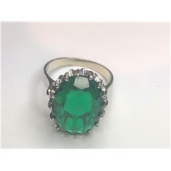 14K White Gold Synthetic Emerald Ring