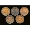 Image 2 : Tokens 1842-1844 A Lot of 5 Province of Canada Half Pennies Fine- Very Fine