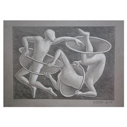 Mark Kostabi "New Dimensions" Hand Signed Original Artwork with COA.