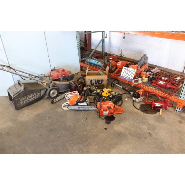 GENERATORS, LAWN MOWER, FUEL PUMP W/ METER, SANDER, SAWS, IMPACT WRENCHES, DRILLS, OIL PUMPS, GRASS 
