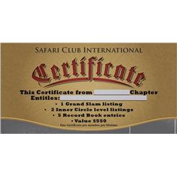 Safari Club International  certificate