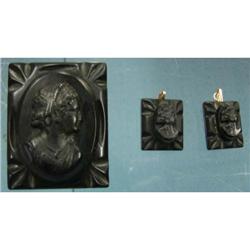Bakelite cameo set - Pin & 2 pendants