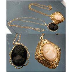 2 cameos gold filled locket w/chain