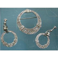 Sterling marquisite pin and earrings