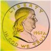 Image 2 : Steve Kaufman (1960-2010), "1963 Liberty Ben Coin" Hand Painted Limited Edition Silkscreen on Canvas