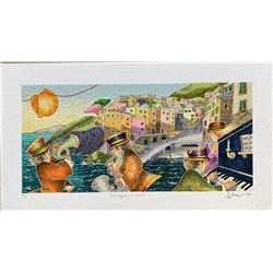 Francesco Nesi- Original Serigraph on Paper "RIOMAGGIORE IN MUSICA"