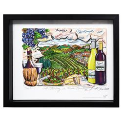 Charles Fazzino- 3D Construction Silkscreen Serigraph "A Tasting in Wine Country"