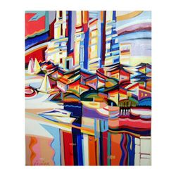 Natalie Rozenbaum,  Colorful Harbor  Limited Edition on Canvas, Numbered and Hand Signed with Letter