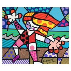 Romero Britto,  Golden Beaches  Hand Signed Limited Edition Giclee on Canvas; Authenticated