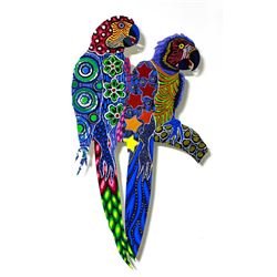 Patricia Govezensky- Original Painting on Laser Cut Steel "Two Parrots XXIV"