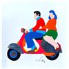 Image 1 : Marco Lodola- Original Serigraph on Paper with golden leaf "LOVE IN VESPA"