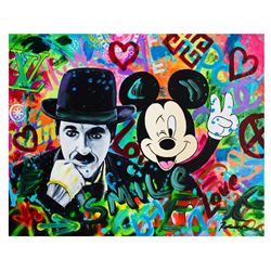 Nastya Rovenskaya- Mixed Media  Chaplin & Mickey Mouse 