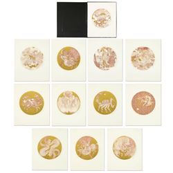 Guillaume Azoulay, "Zodiac Suite" Limited Edition Etchings (Sepia) with Gold Leaf, each numbered 1/3