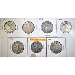 LOT OF 7 WALKING LIBERTY HALF DOLLARS