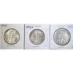 1936  & 1945 AU, 1940 CH BU WALKING LIBERTY HALVES