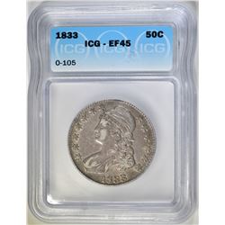 1833 BUST HALF DOLLAR  ICG EF-45