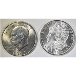 1880-S MORGAN DOLLAR, CH/GEM BU & 1971-D IKE  AU
