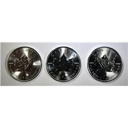 3 2015 1 OZ $5 CANADIAN SILVER MAPLE LEAFS
