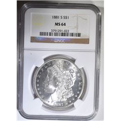 1881-S MORGAN DOLLAR, NGC MS-64