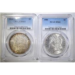2- 1886 MORGAN DOLLARS, BOTH PCGS MS-61