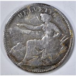 1851 A HALF SILVER SWISS FRANC SITTING HELVETIA
