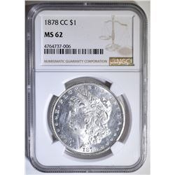 1878-CC MORGAN DOLLAR, NGC MS-62