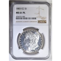 1883-CC MORGAN DOLLAR, NGC MS-61 PL