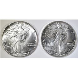 1987 & 91 BU AMERICAN SILVER EAGLES