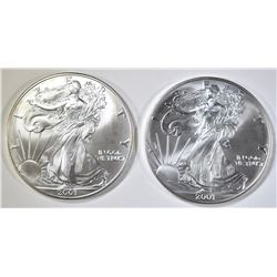 2-BU 2001 AMERICAN SILVER EAGLES