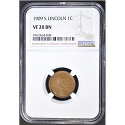 1909-S LINCOLN CENT NGC VF-20 BN