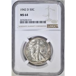 1942-D WALKING LIBERTY HALF NGC MS-64