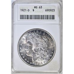 1921-D MORGAN DOLLAR ANACS MS-63