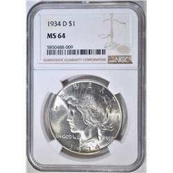 1934-D PEACE DOLLAR NGC MS-64