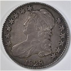 1828 SQ BASE 2, SM 8, SL BUST HALF DOLLAR AU/BU