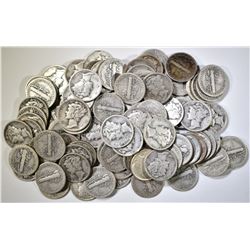 100-MIXED DATE CIRC MERCURY DIMES