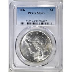 1922 PEACE DOLLAR PCGS MS-63