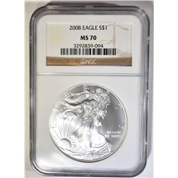 2008 AMERICAN SILVER EAGLE NGC MS-70