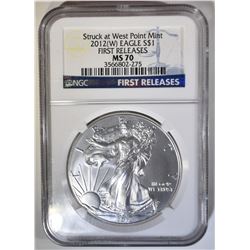 2012-(W) SILVER EAGLE NGC MS-70 1st RELEASES